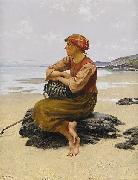 August Hagborg Sittande ostronplockerska pa stranden oil painting picture wholesale